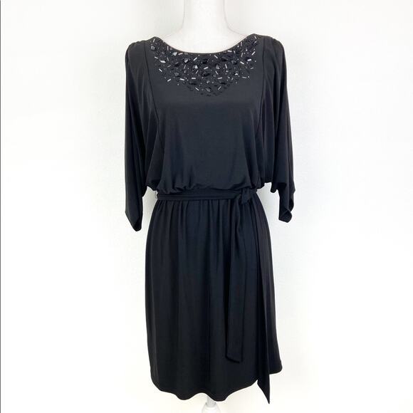 Jessica Howard Black Beaded 3/4 Sleeve Dress - 6 - Picture 1 of 7